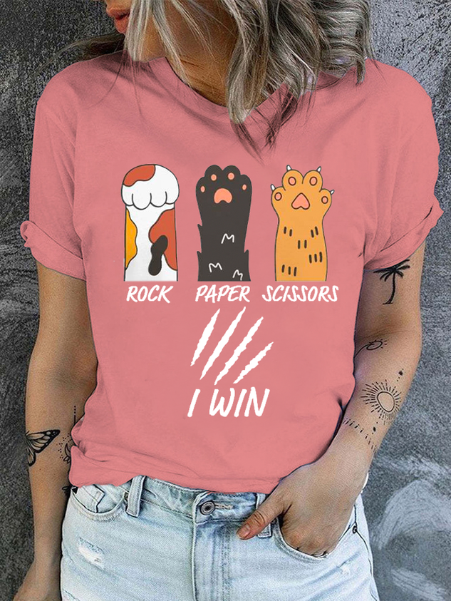 Cotton Rock Paper Scissors I Wine Cat Paws Funny Cat Cute Casual Cat T-Shirt socialshop