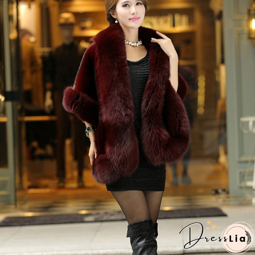 Women Winter Warm Luxury Faux Mink Cashmere Wedding Party Cape Wrap Coat