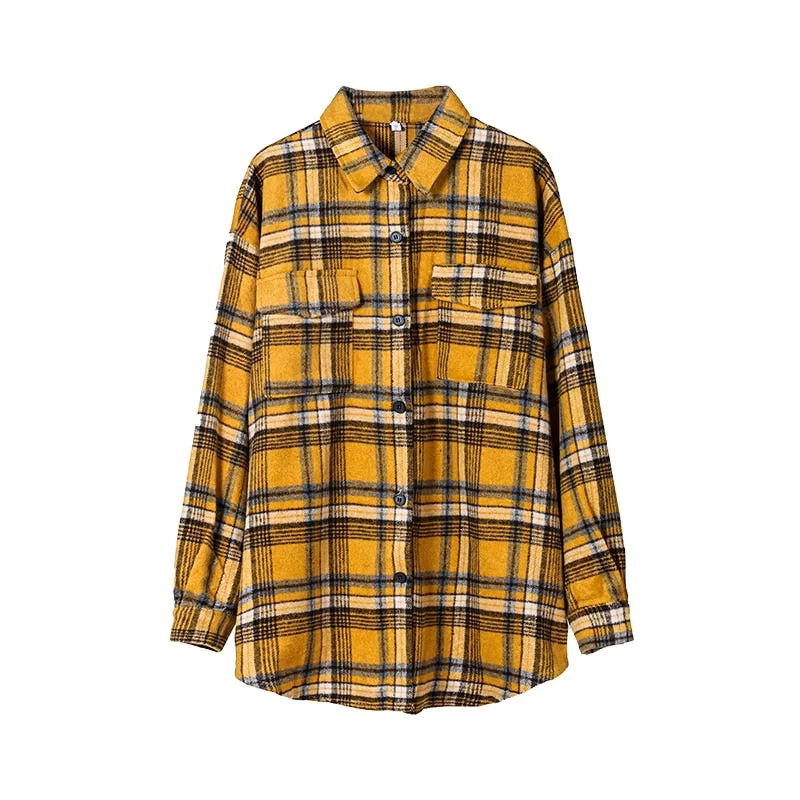 Toppies 2021 Vintage Plaid Shirts Women oversized shirts Female Blouse Tops plus size clothing Long Sleeve Button