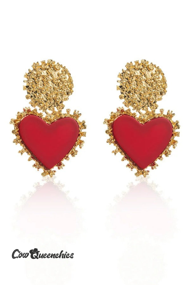 Vintage Heart Earrings Red / One
