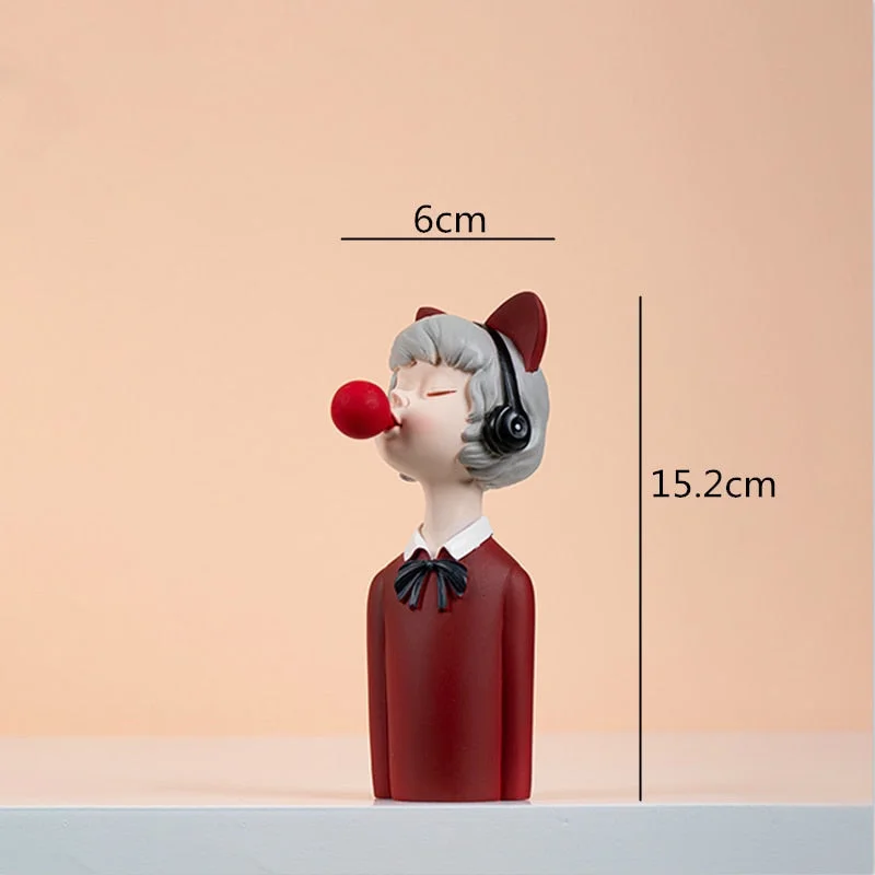 Creativity Resin Character Sculpture Bubble Gum Girl Abstract Cartoons Lovely Furnishings Modern Home Decoration Children's Room