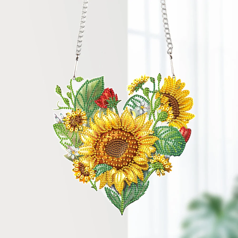 DIY Love Sunflower Acrylic Single-Sided Special Shaped Diamond Painting Wall Decor Wreath for Home Window Decor