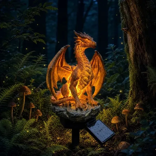 💥LAST DAY 50% OFF🐉✨Solar Dragon Garden Statue Light &ndash; Golden Ember Fantasy Outdoor Decor