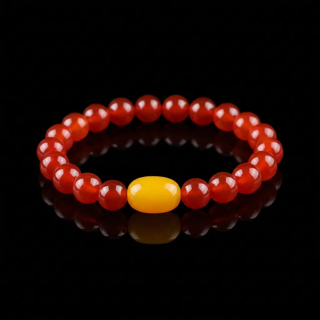 JiStones Crimson Radiance - Natural Red Agate & Golden Chalcedony Harmony Bracelet
