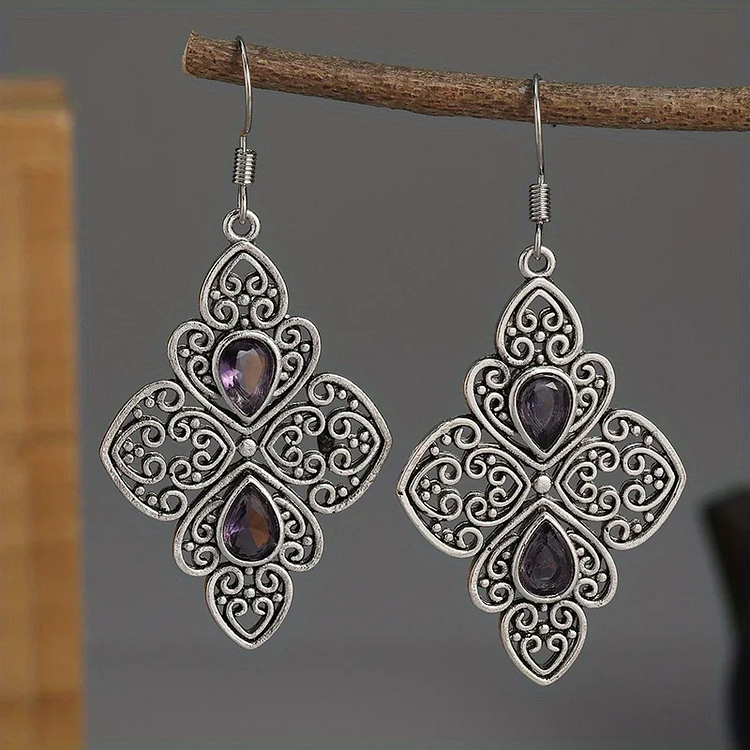 Vintage Purple Crystal Mandala Earrings