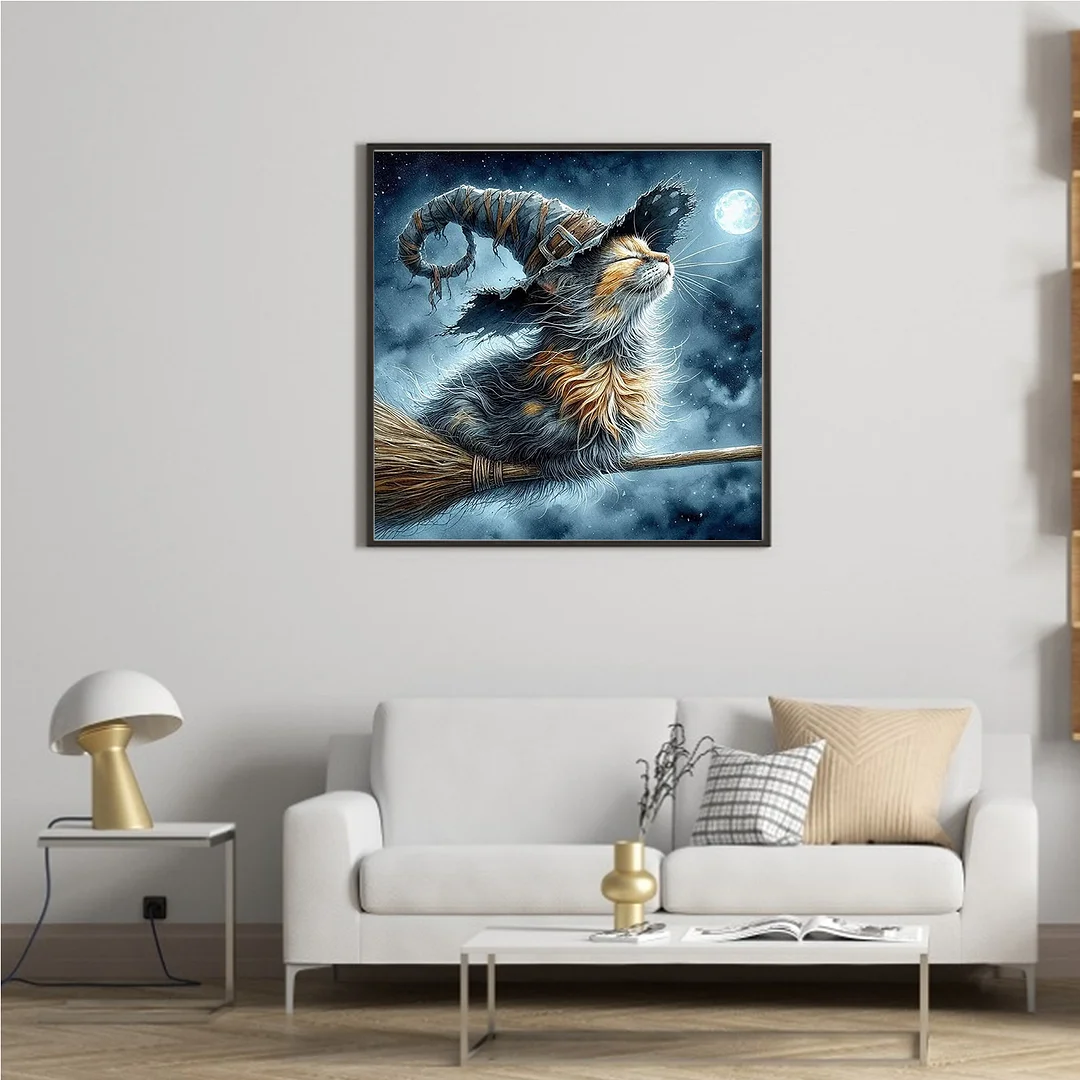 Magical Cat Full 14CT 2 Strands DIY Counted Cross Stitch Kits 40x40cm Embroidery Needlepoint Starter Kits for Adults Home Decor