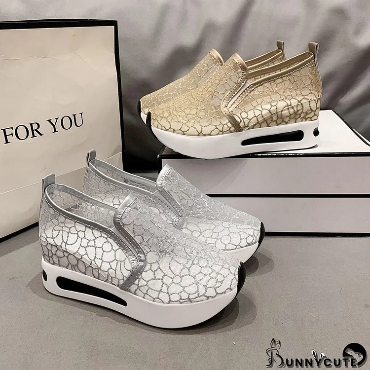 Women's Mesh Sequins Creepers&Wedges Shoes