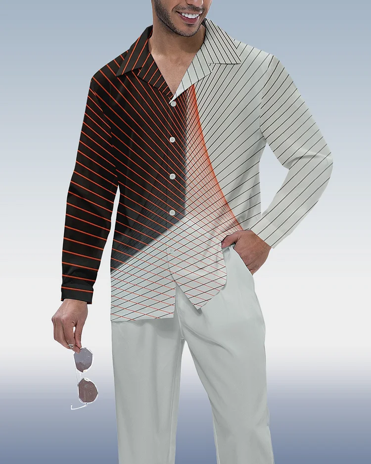 Men's Vintage Ombre Print Long Sleeve Shirt Walking Set 317