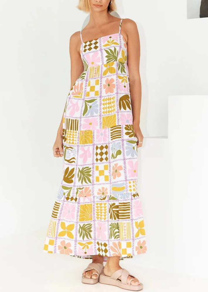 Classy Hollow Out Print Cotton Spaghetti Strap Dresses Summer