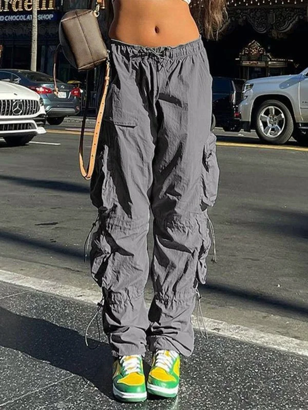 Size Friendly Pocket Drawstring Parachute Cargo Pants