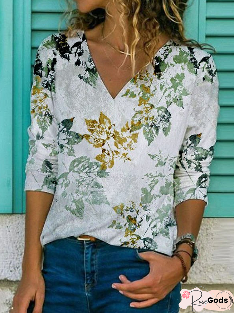 Long Sleeve Shift Casual V Neck Shirts & Tops