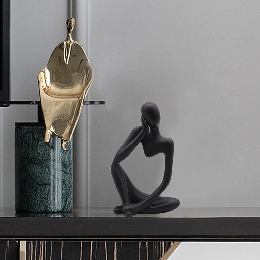 Abstract Thinker Statue Mini Office Crafts Sculpture (Black Think Left)