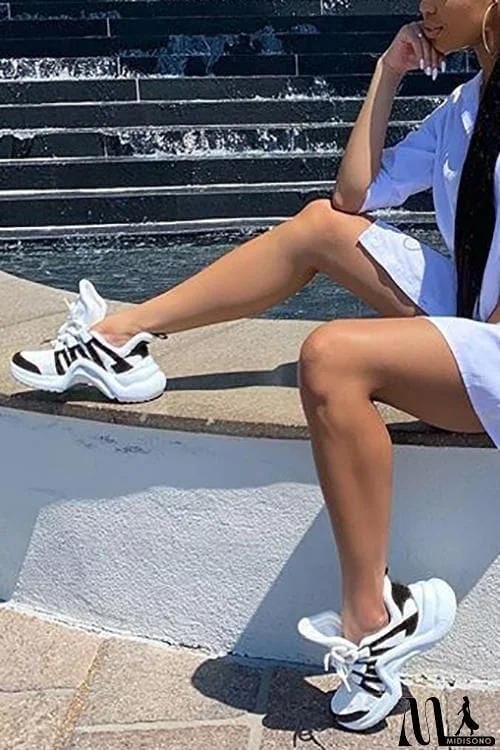 MidiSono - Chunky Mesh Two Tone Lace Up Sneakers