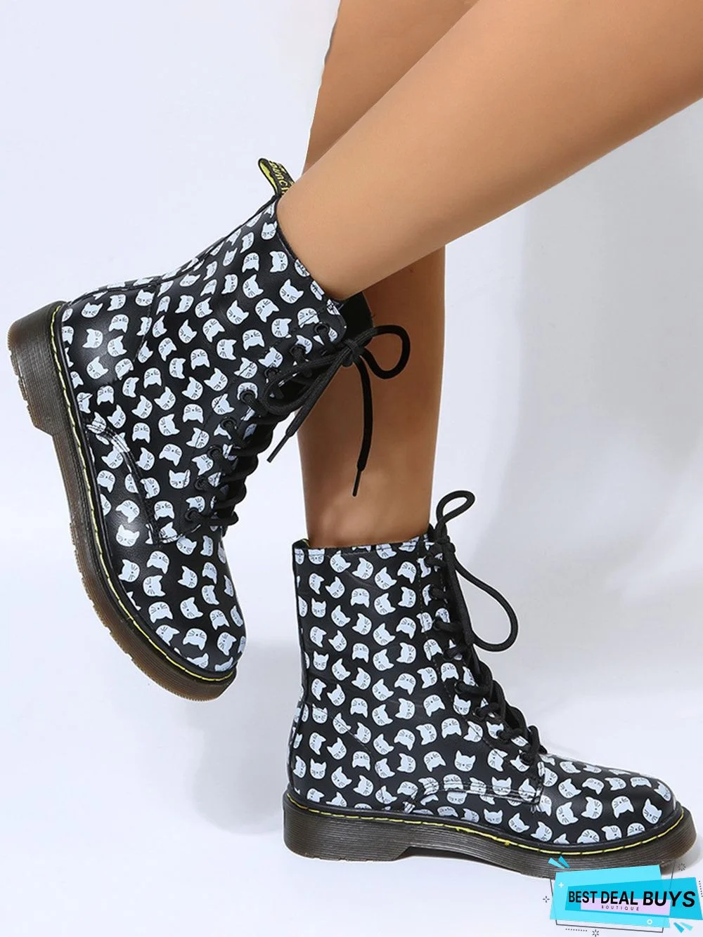 Womens's Plus Size Cat Printing Martin Boots