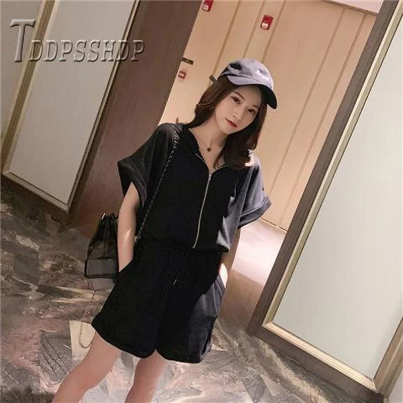 2019 Summer Korean Women Jumpsuit Grey and Black Color Female Playsuit