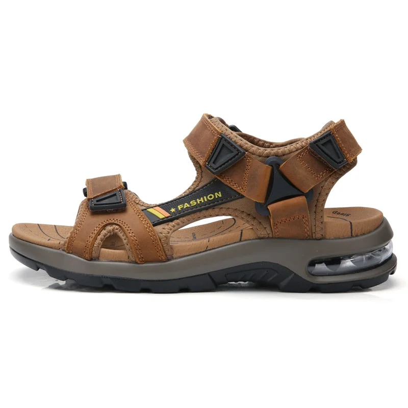 2021 New Fashion Men's Sandals Summer Soft Beach Flip Flop Comfortable Genuine Leather Sandals Outdoor Men Roman Sandals Size 46