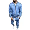 Men's Plaid Cardigan Jacket Trousers Sports Suit