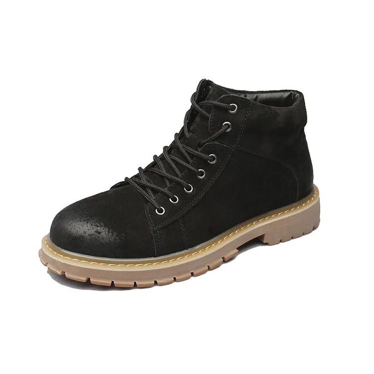 Kakacloud Autumn Winter Thick Sole Mid-Top Lace Up Boots Men British Style Trend Boots High-Top Korean Casual Shoes Mid Top Boots for Men