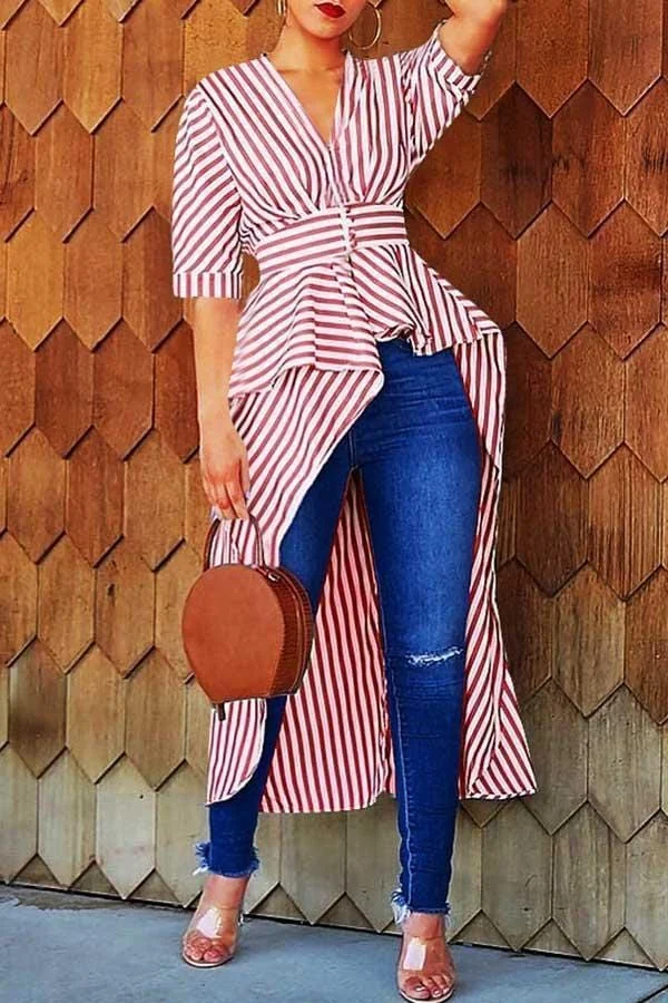 Striped Hi-Low Shirt Tunic
