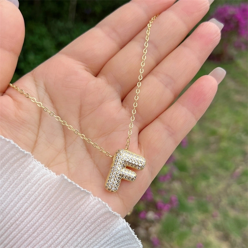 Copper 18K Gold Plated Hip-Hop Minimalist Classic Style Polishing Inlay Letter Zircon Pendant Necklace