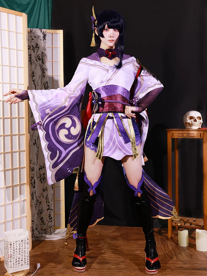 [Wetrose] In Stock Raiden Shogun SSR Genshin Impact Cosplay Costume Electro Archon Ei Райдэн Leather Latex Socks Shoes Wig Full Set