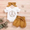 Baby Girl  3-piece Letter Print Bodysuit and Dotted Shorts/Sets