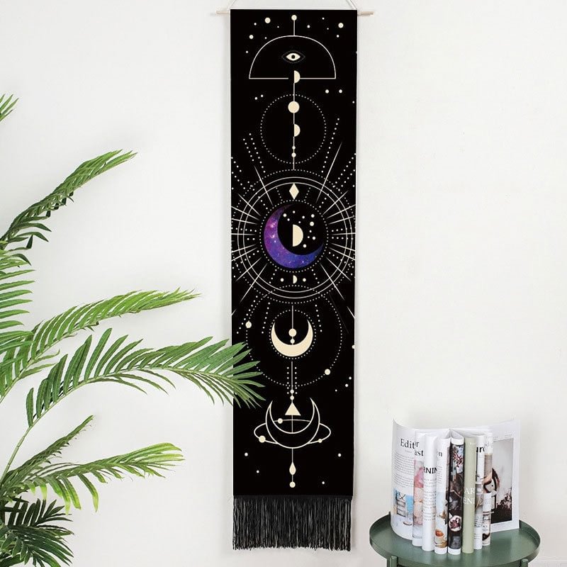 Moon Phase Tapestry Wall Hanging Lunar Eclipse Cycle Tassel Carpet Sun Moon Tapestries Bohemian Psychedelic Wall Decoration