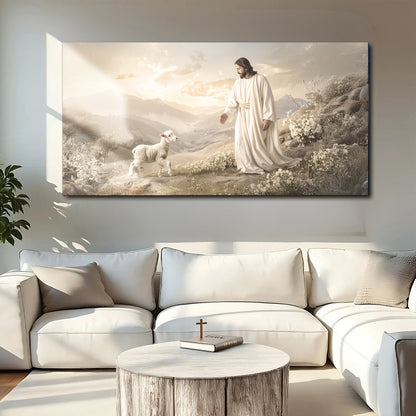 Jesus Protects The Lamb From Wolves Faith Canvas Wall Art