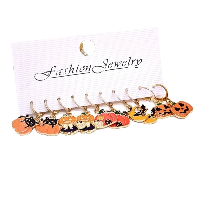 1 Set Cute Pumpkin Cat Bat Alloy Ear Hook
