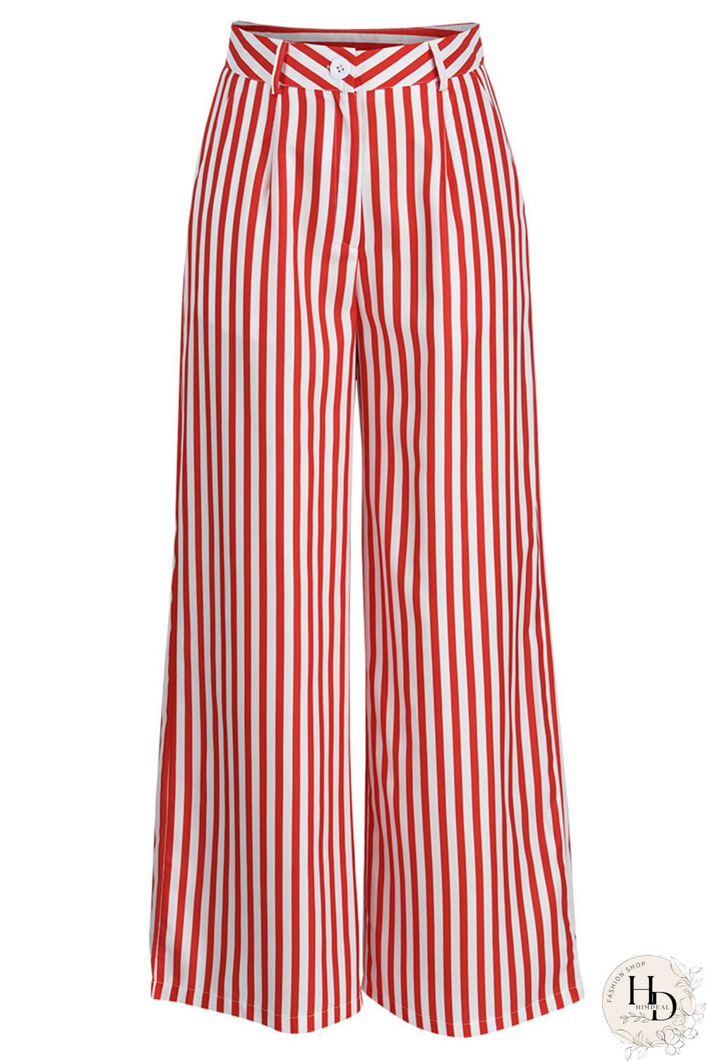 Red Casual Striped Print Patchwork Straight High Waist Wide Leg Full Print Bottoms