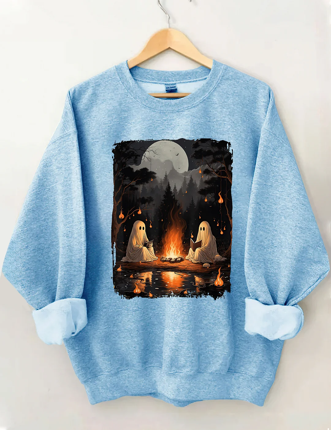 Ghost Reading Camping Halloween Sweatshirt
