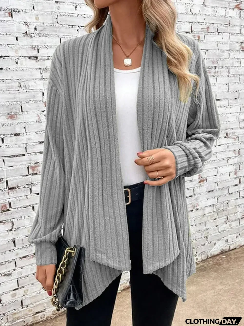 Irregular neckline ribbed knitted cardigan