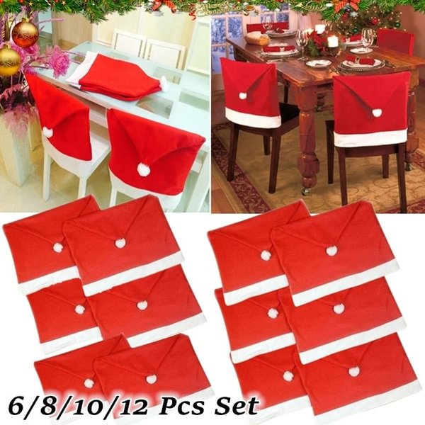 6/8/10/12 Pcs Set Xmas Chair Cover Christmas Ornament Red Non-Woven Fabric Seat Set Chair Cover Table Decoration Christmas Hat Shape Full Family Seat Cover Hat - Shop Trendy Women's Fashion | TeeYours