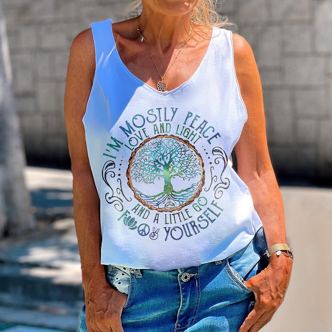 I'm Mostly Peace Love And Light And A Little Go Fxxck Yourself Printed Women's Vest
