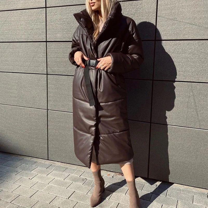 Billlnai Winter Parkas Women Fashion Straight Loose Coats Women Elegant Pockets Long Cotton Jackets Female Ladies JM