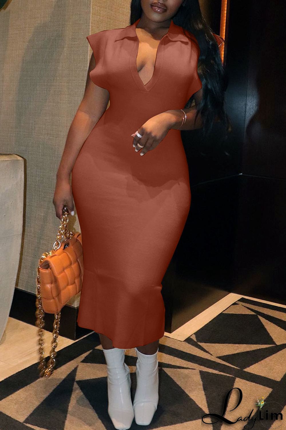 Black Casual Solid Split Joint Turndown Collar One Step Skirt Dresses