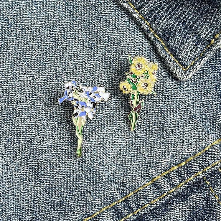 Van Gogh Sunflower iris enamel brooch-Mayoulove