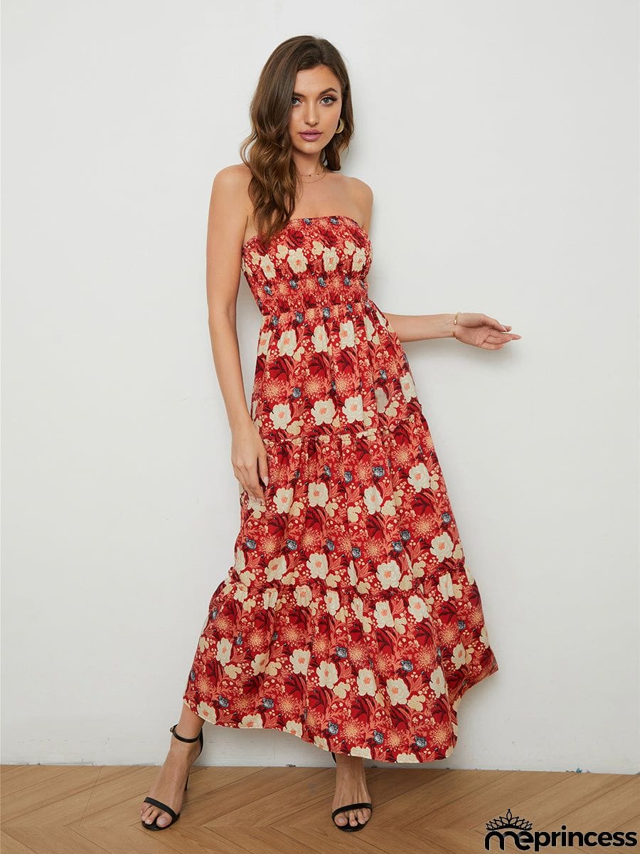 Floral Strapless Low-Back Dress