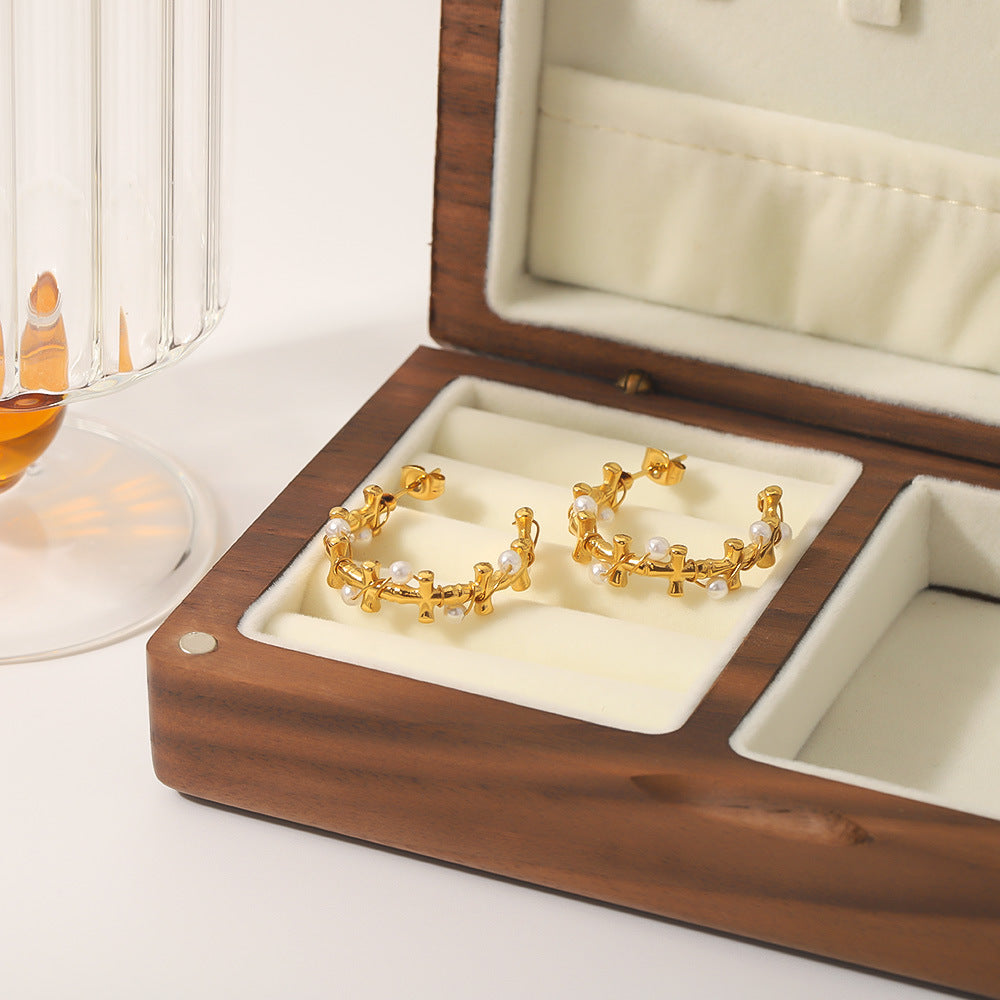 IG Style Pearl Geometric Stainless Steel Electroplating Earrings