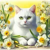 Framed Diamond Painting - Full Round Drill - White Cat (25x25cm)