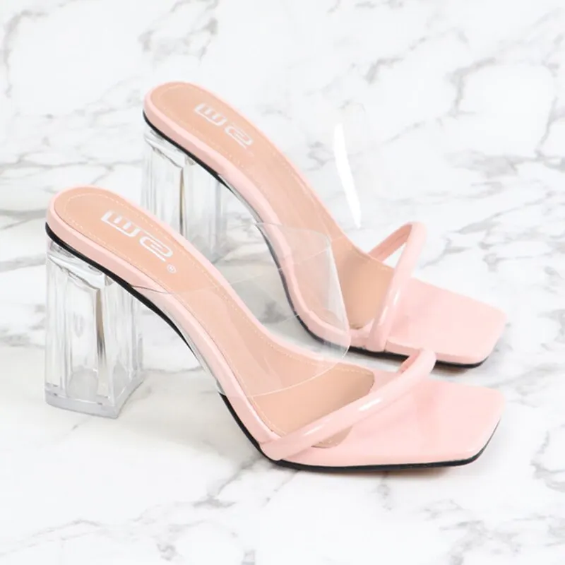 Big size Transparent PVC Sandals women Open Toe High Heels High heels Ladies sexy Black Leopard Clear Sandals Women Pumps 2021