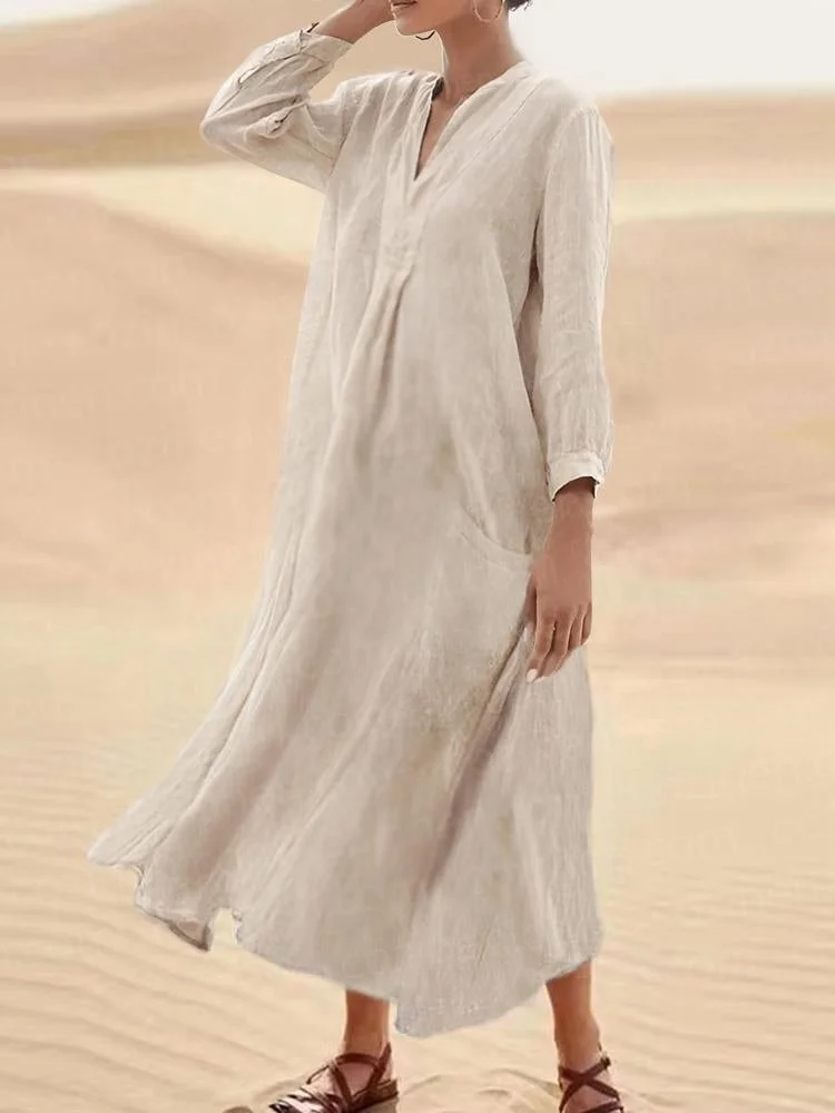 Artistic Casual Cotton Pocket Dress