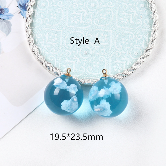 3 Style Transparent Resin Round Ball Moon Pendant Charms,Blue Sky White Cloud Charm,Key chain Charms Pendants diy Earring Necklace Finding