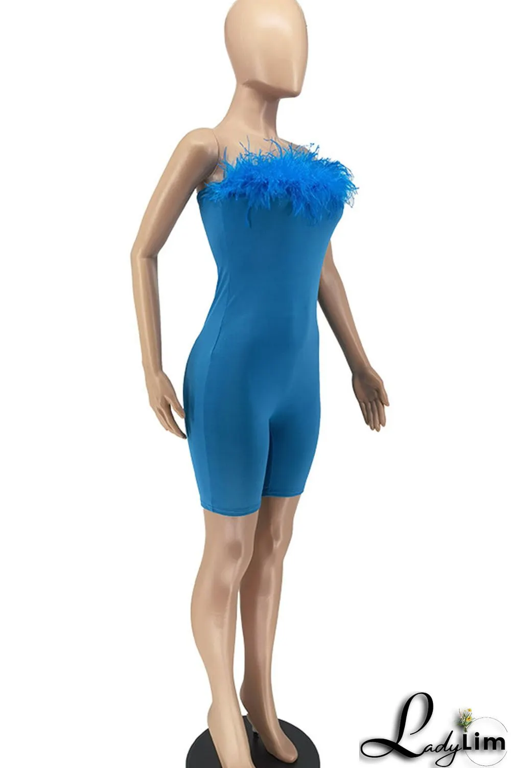 Black Sexy Solid Split Joint Feathers Strapless Regular Jumpsuits