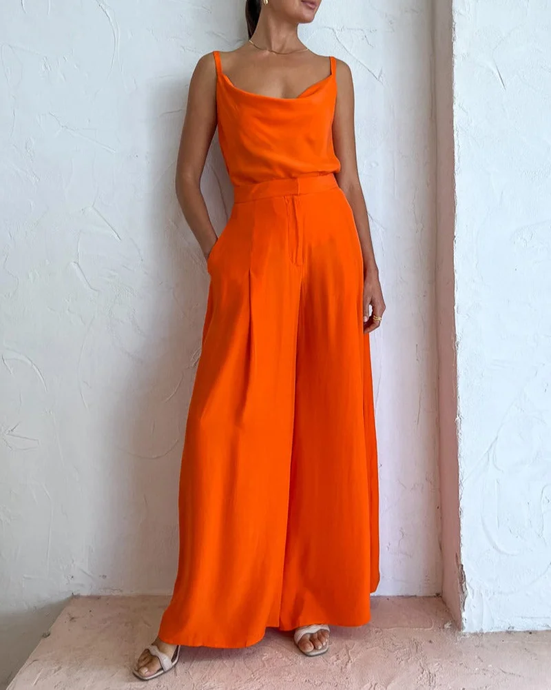 Suspender Casual Solid Color Jumpsuit