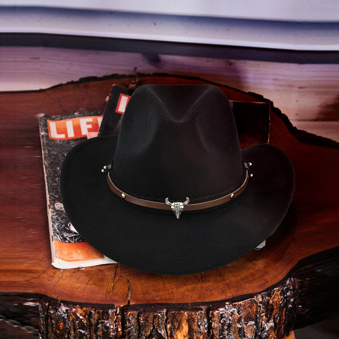 Comstylish Men's Western Ethnic Denim Leather Bull Hat
