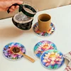 (US Local)[Upgrade]4Pcs Acrylic Special Shape Lotus DIY Waterproof Diamond Painting Coaster