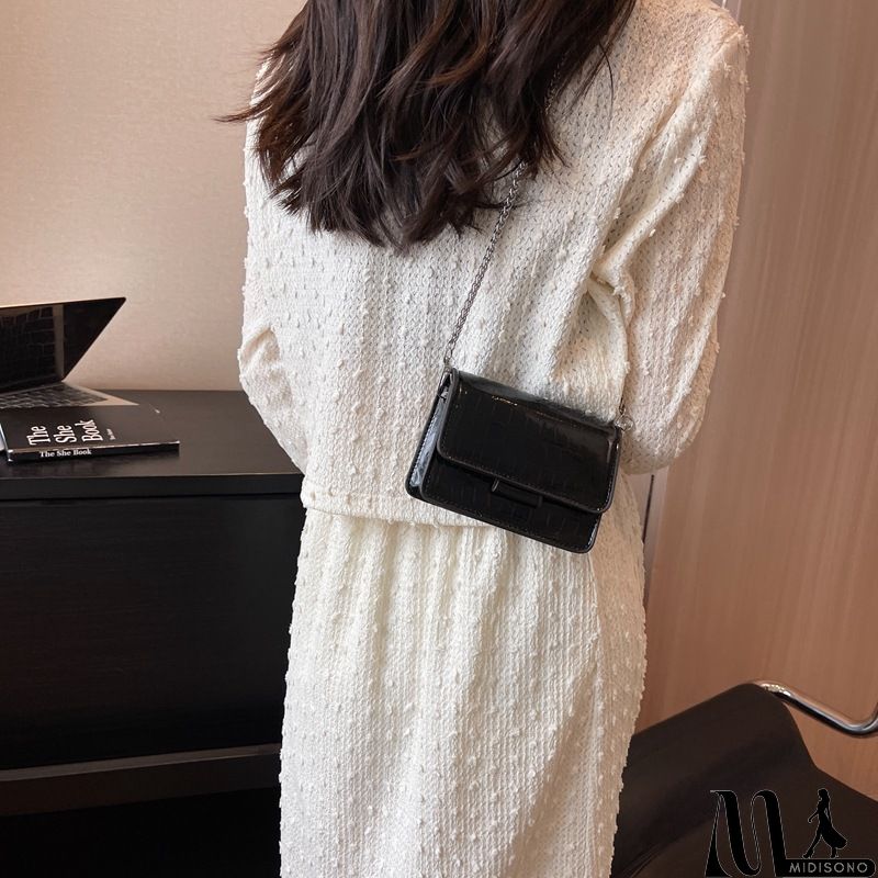 MidiSono - Women Fashion Solid Color Patent Crocodile Leather Laser Flap Chain Mini Square Shoulder Crossbody Bag