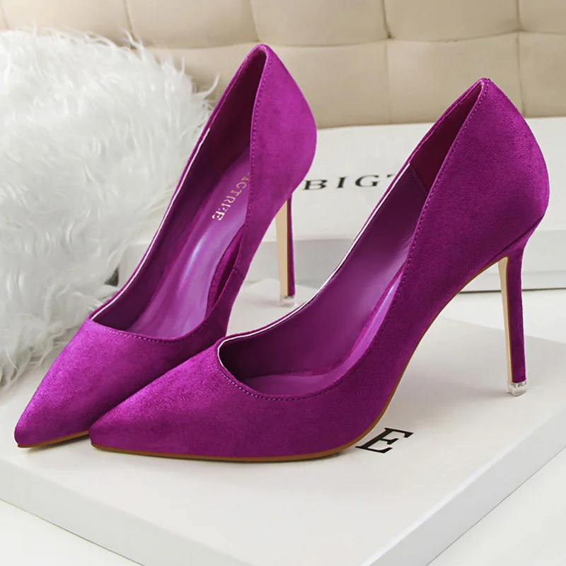 Abebey Shoes Women 9 Cm Heels Suede Woman Pumps Pointed Toe High Heels Stiletto Party Shoes Fashion Wedding Shoes Large Size 43