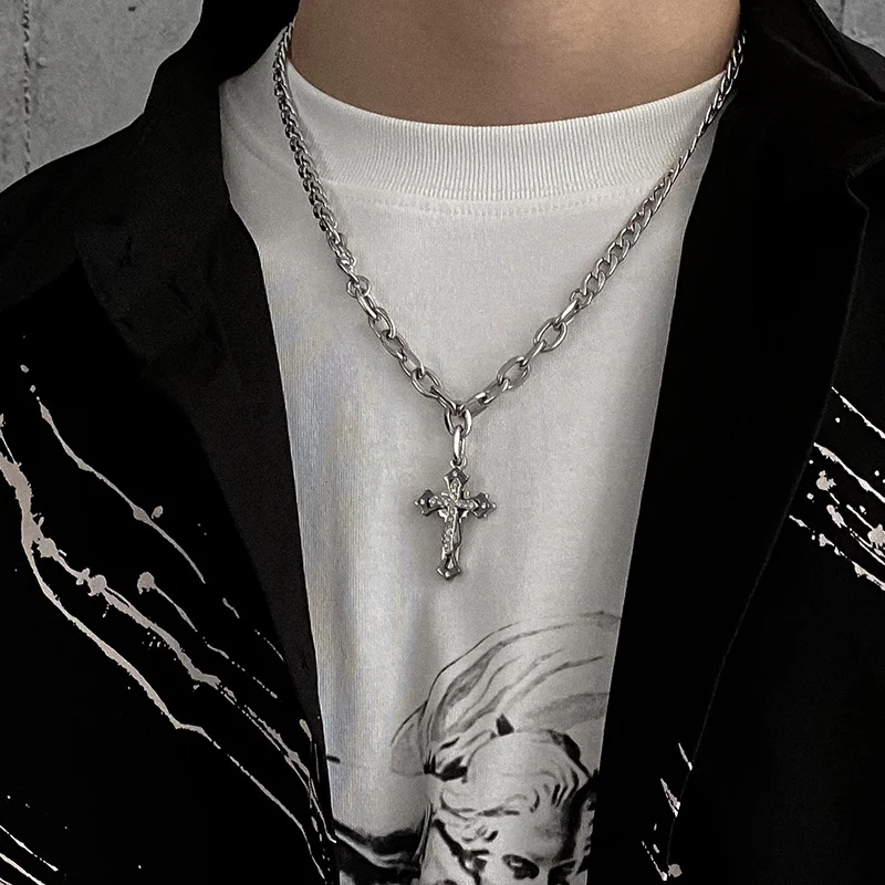 Double-stranded Cross Pendant Necklace Techwear Shop